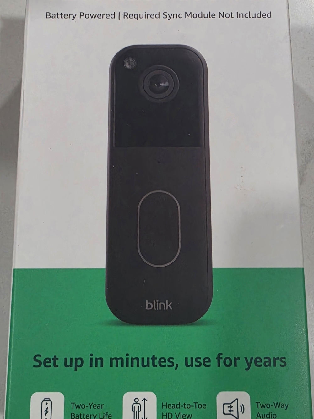 Blink Black Wireless Video Doorbell - Battery-Powered HD Camera